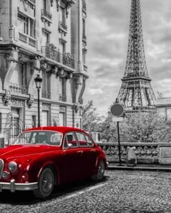 Red Car In Paris paint by numbers
