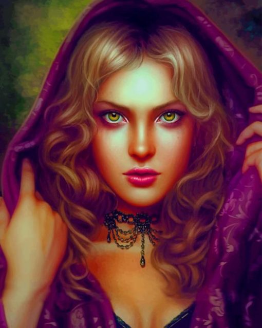 Girl In Purple Scarf Fantasy paint by number