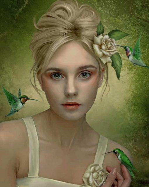 Girl With Hummingbirds paint by number