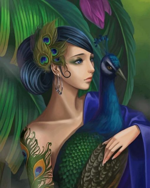 Girl With Peacock Art paint by number