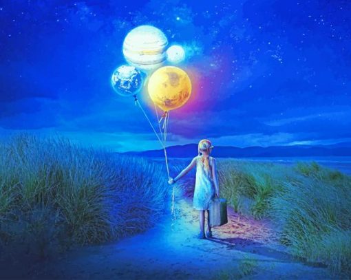 Girl With Planets Ballons paint by number