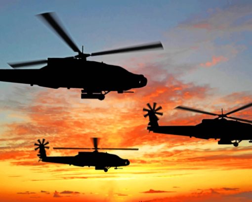 Helicopters Silhouette paint by number