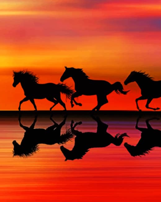 Horses Running Silhouette paint by numbers