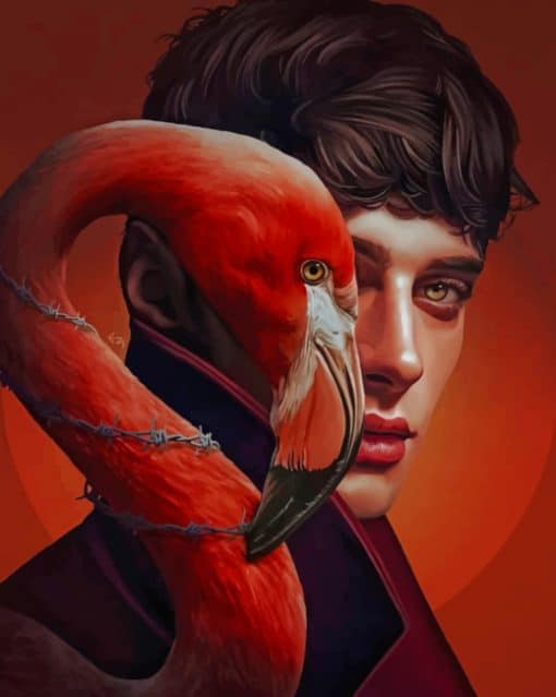 Illustration Man With Flamingo Bird paint by numbers