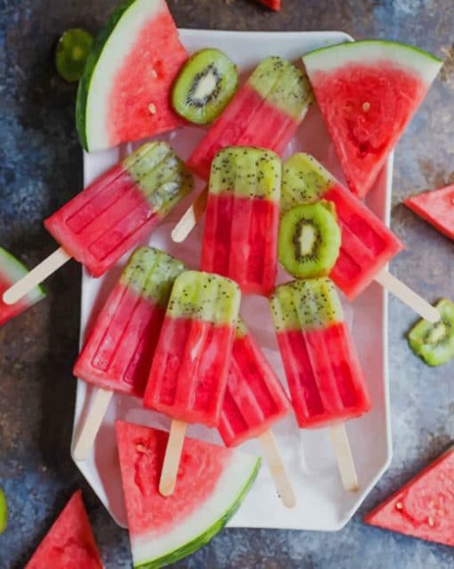 Kiwi And Watermelon Popsicle paint by numbers