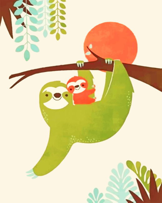 Mom And Baby Sloth Illustration paint by numbers