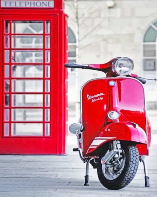 Red Vespa Scooter paint by numbers