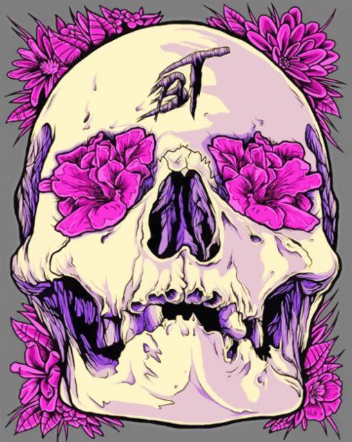 Skull With Purple Flowers paint by numbers