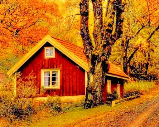 Small House In Autumn paint by number