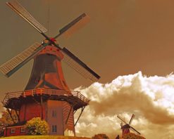 Windmill And White Clouds paint by number