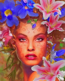 Woman Face Surrounded By Flowers paint by number