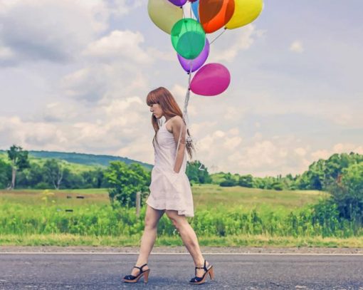 Woman Walking With Ballons paint by number