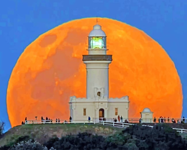 Big Moon Over Lighthouse paint by numbers