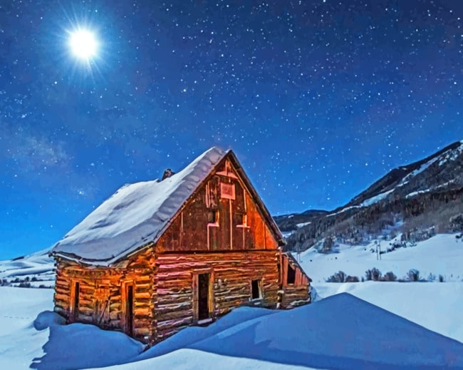 Snow Cabin paint by numbers