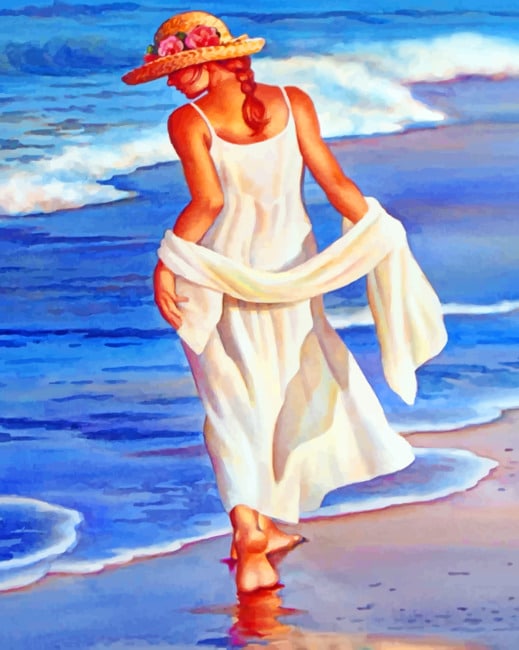 Walking Lady In Seaside paint by numbers