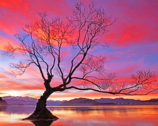 Wanaka Lake Tree Silhouette paint by numbers
