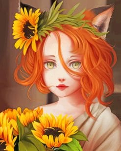 Fox Girl And Sunflowers paint by numbers