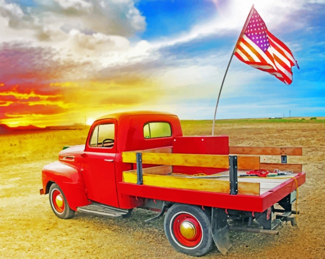 Red Truck And American Flag paint by numbers