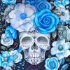 Skull And Cyan Flowers Paint by numbers