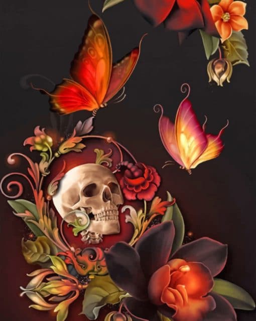 Skull Flower And Butterflies paint by numbers