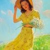 Vintage Woman Holding Flowers Paint by numbers