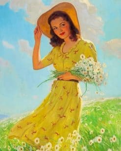 Vintage Woman Holding Flowers Paint by numbers
