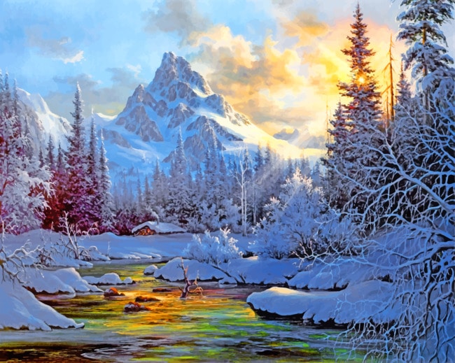 Winter Mountain Landscape paint by numbers