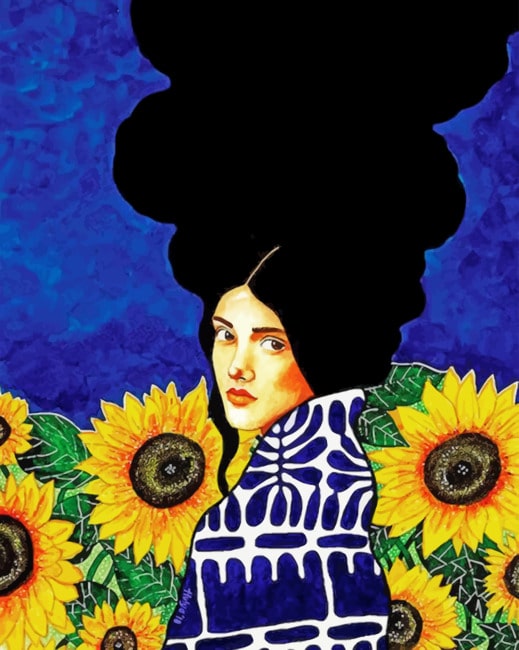 Woman And Sunflowers paint by numbers