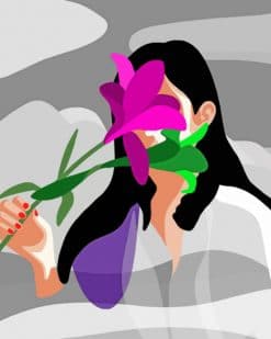 Woman Holding Purple Flower Paint by numbers