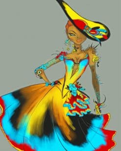 Woman Wearing A Colorful Dress Paint by numbers