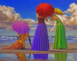 Women Holding Colorful Umbrellas paint by numbers