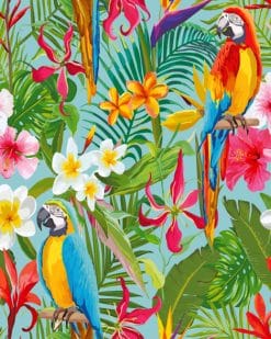 Tropical Parrots Art ppaint by numbers