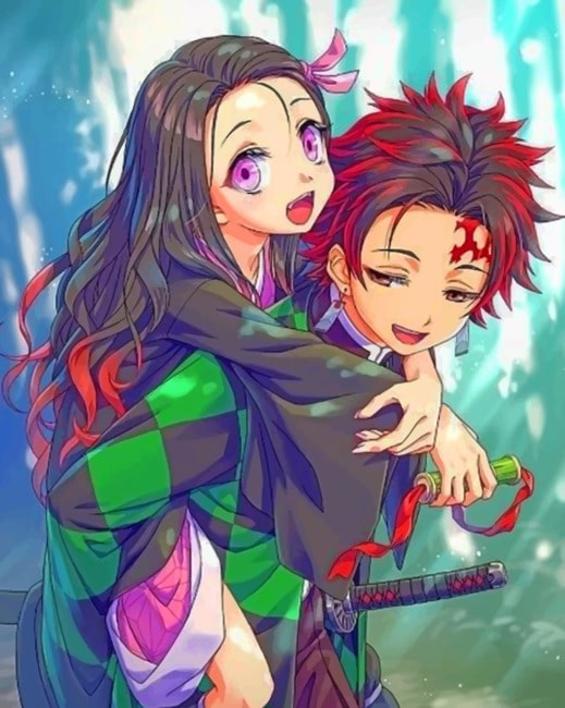 Nezuko Kamado And Tanjiro Anime - Paint By Number - Paint by Numbers for  Sale