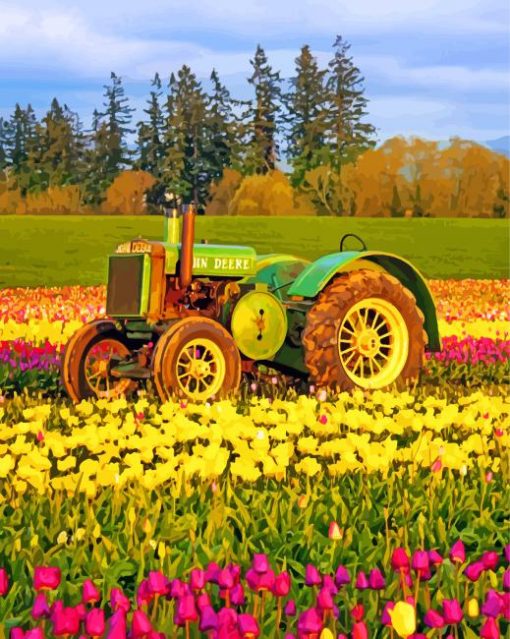 green-tractor-flowers-paint-by-number