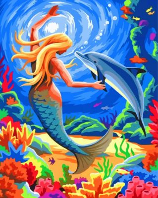 Mermaid And Dolphin paint by numbers