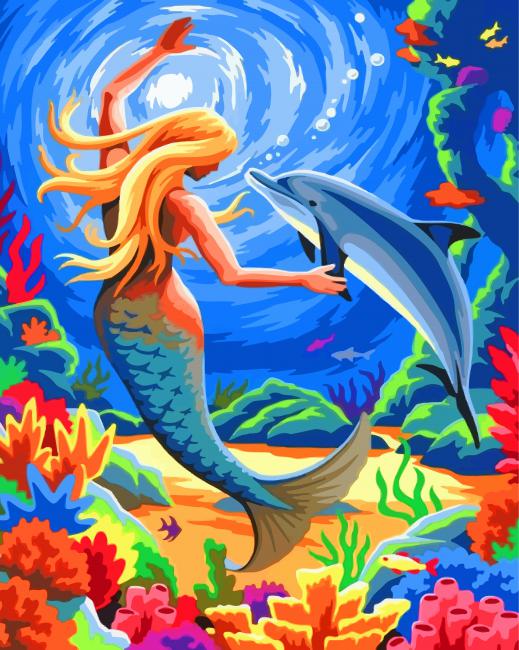 Mermaid And Dolphin paint by numbers