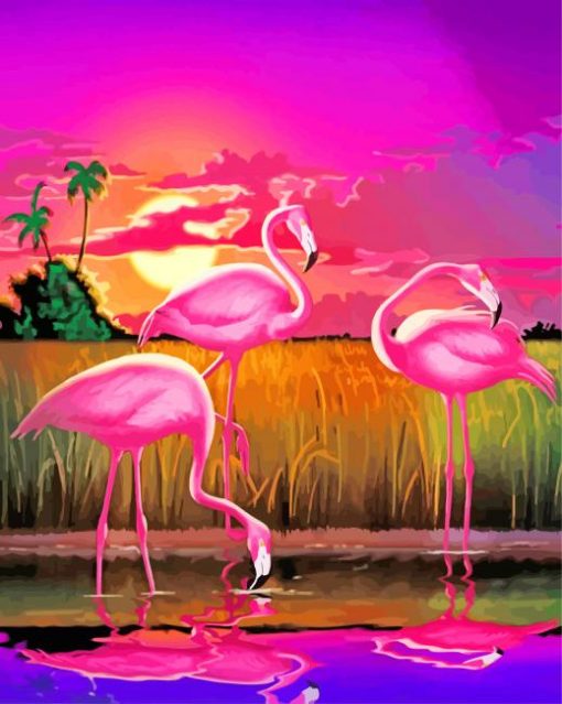Pink Flamingos At Sunset paint by numbers