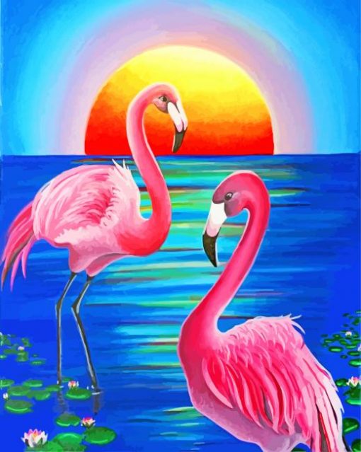 Pink Flamingos Sunset paint by numbers