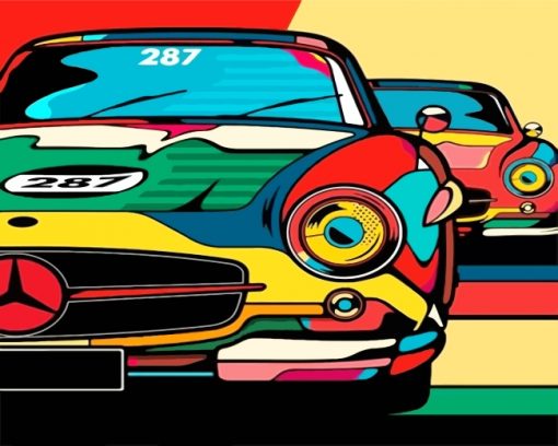 Colorful Race Cars paint by numbers