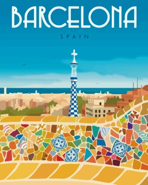Barcelona Spain Travel Poster Paint by Numbers