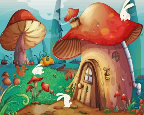 Cartoon Mushroom House Paint by numbers
