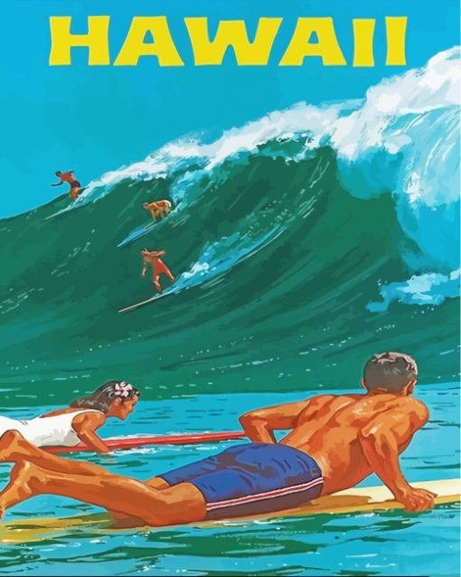 Hawaii Surfers Poster Paint by numbers
