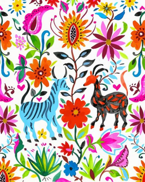 Otomi Flowers And Animals paint by numbers