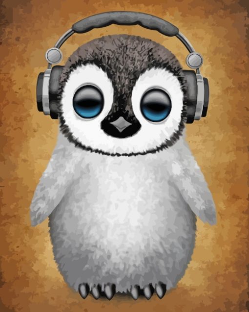 Penguin With Headphones paint by numbers