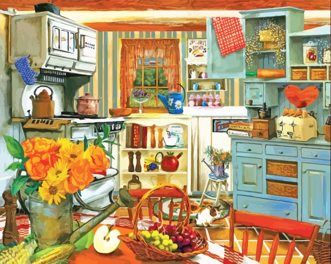 Retro Country Kitchen - Paint By Number - Paint by numbers for adult