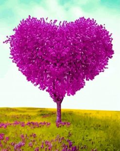 Purple Heart Shape Tree paint by numbers