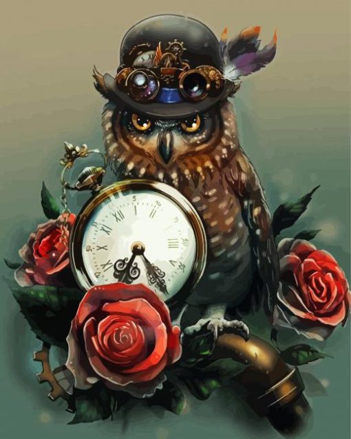 Steampunk Owl With A Vintage Clock paint by numbers