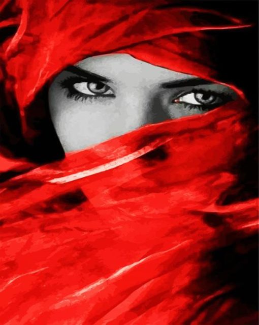 Arabic Woman Wearing Red Veil paint by numbers