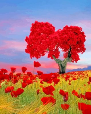 Red Heart Shape Tree paint by number