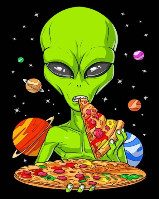 Alien Eating Pizza paint by numbers